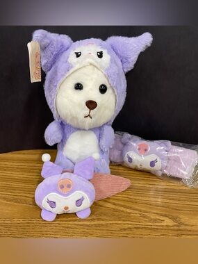 3 Kuromi Pieces: Dog in Kuromi Costume Plush, Headband, and Large Barrette